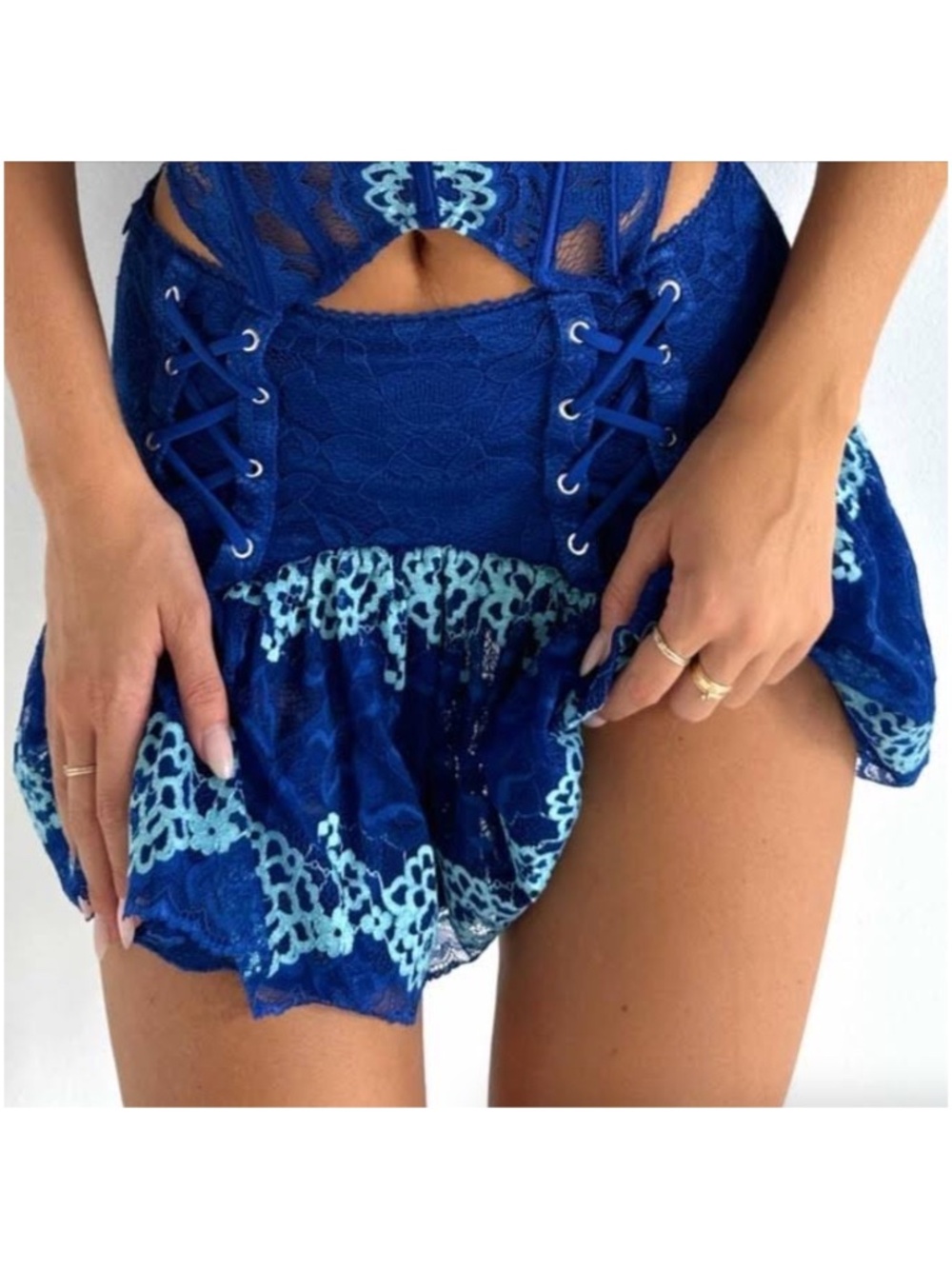 Outcast Aquarius Mini Skirt Blue Lace Women’s Size XXS